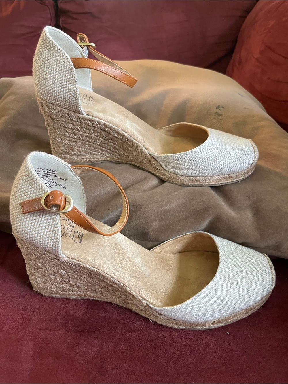 croft & barrow Cream Espadrille Wedge Sandals with Tan Ankle Strap